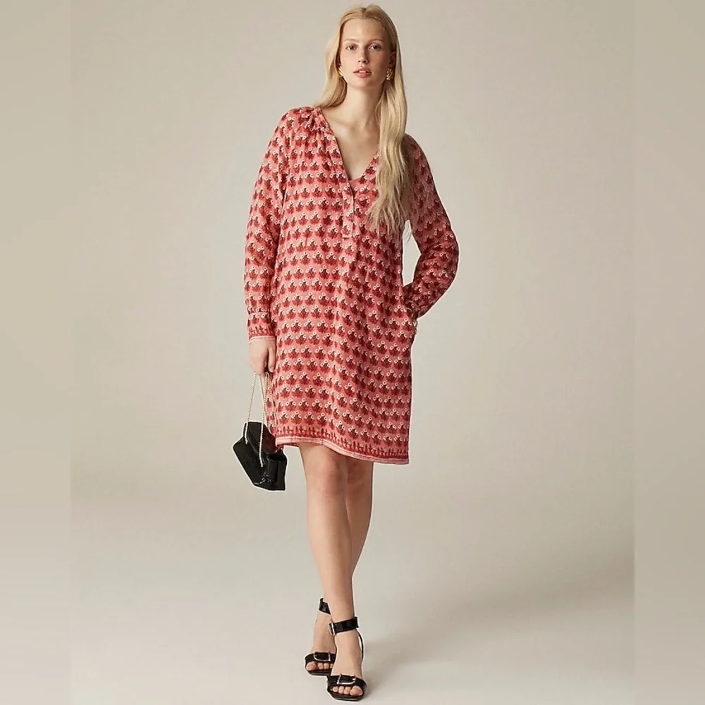NWT J.Crew Cabana mini dress in block-print ramie Medium Floral Bohemian Preppy